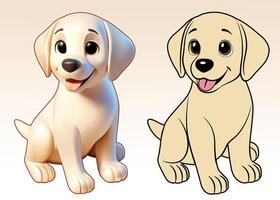 Labrador retriever cartoon smiling 3D and 2D style vector