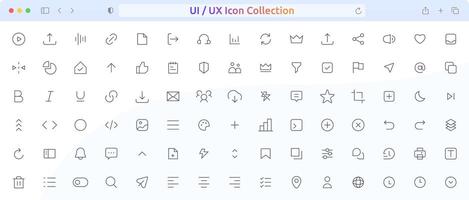 mega conjunto de ui ux icono colocar. usuario interfaz íconos recopilación. ui icono conjunto en plano línea diseño. Delgado contorno íconos embalar. píxel Perfecto. 64 X 64. vector