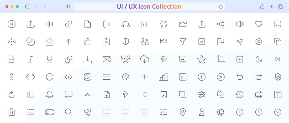 Mega set of ui ux icon set. User interface icons collection. UI icon set in flat line design. Thin outline icons pack. Pixel perfect. 64 x 64.