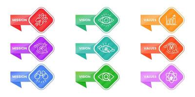 Mission vision values infographic banner template company goal infographic design with flat icon vector