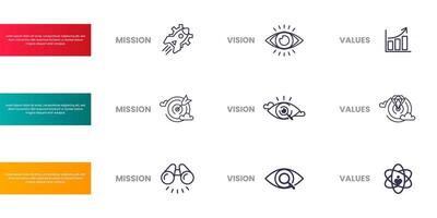 Mission vision values infographic banner template company goal infographic design with flat icon vector