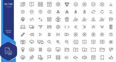 Basic User Interface Essential Set. Line Outline Icons. For App, Web, Print. Editable Stroke. 2 Pixel Stroke Wide with Round Cap and Round Corner vector