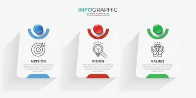 Mission vision values infographic banner template company goal infographic design with flat icon vector