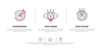 Mission vision values infographic banner template company goal infographic design with flat icon vector