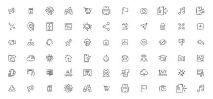 Information technology line icons collection. Devices, internet, server, data, network icons. UI icon set. Data center, web site, social media, seo business, e-commerce, support, computer and mobile. vector