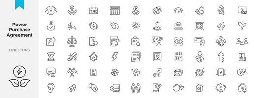 Power purchase agreement linear icons set. UI icon set in flat line design. Thin outline icons pack. vector