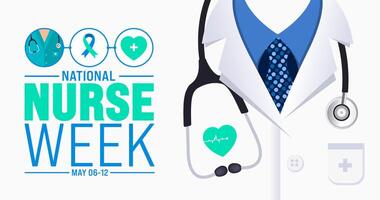 6th to 12th May is National nurses week background template. nurse dress, medical instrument, medicine, Medical and health care concept. Celebrated annually in United States. Thank you nurses. vector