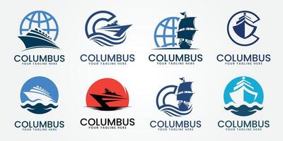 set bundle columbus logo vintage template illustration design vector