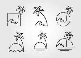 set bundle palm tree line art logo illustration template design vector