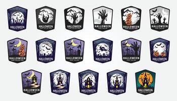 set bundle halloween logo icon design inspiration with tree and moon illustration vector