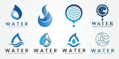 set bundle Wave and water drop combination logo concept vector