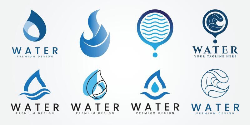 set bundle Wave and water drop combination logo concept