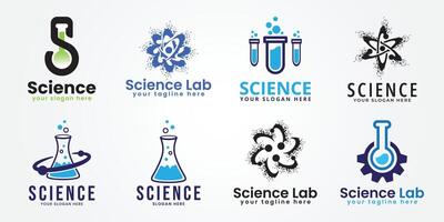 conjunto haz Ciencias planeta logo dignarse icono modelo con laboratorio ilustración vector