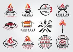 conjunto haz ahumado parilla, parrilla, logo ilustración diseño vector