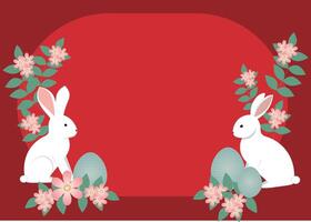 Bunny paper banner for backgrounds, with easter egg bunny and flowers vector