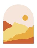 resumen boho montañas paisaje con Dom en el medio siglo arco. moderno terracota y amarillo ilustración. vector