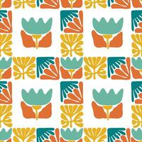 Modern abstract flowers seamless pattern. Scandinavian folk art illustration. vector