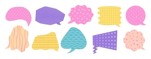 Colorful speech bubble with texture illustration. Abstract geometric colorful shapes set. vector