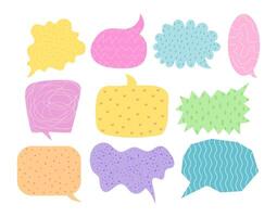 Cute colorful speech bubble with texture illustration. Abstract geometric colorful shapes set. vector