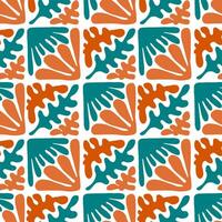 Modern geometric shapes seamless patterns. Abstract floral tiles. Terracotta, teal and orange illustration. vector