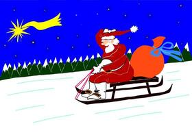Santa Claus running fast on his sleigh photo