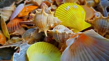 Digital painting style representing mollusc shells of various shapes photo