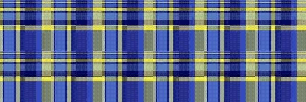 Jpg pattern check plaid, fuzzy textile fabric tartan. Reel background seamless texture in blue and yellow colors. vector