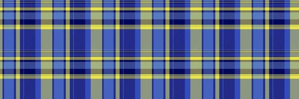 Jpg pattern check plaid, fuzzy textile fabric tartan. Reel background seamless texture in blue and yellow colors. vector