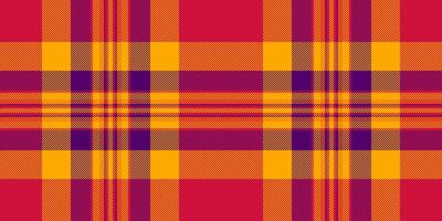 Fashion check fabric pattern, scotland seamless tartan texture. Print background plaid textile in red and orange colors. vector