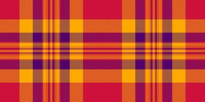 Fashion check fabric pattern, scotland seamless tartan texture. Print background plaid textile in red and orange colors. vector