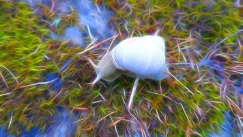 Digital painting style representing a snail wandering in the woods after the rain photo