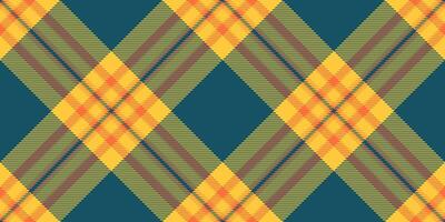 Full plaid textile pattern, gift tartan background . Soft seamless fabric texture check in cyan and amber colors. vector