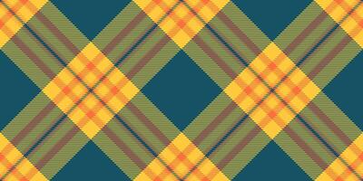 Full plaid textile pattern, gift tartan background . Soft seamless fabric texture check in cyan and amber colors. vector