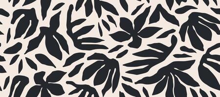 Hand drawn minimal abstract flowers. Seamless patterns with organic shapes black and white color for fabric, textiles, clothing, wallpaper, cover, banner, home decor, florals backgrounds. vector