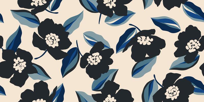 Flower seamless pattern . Organic shapes abstract floral background. Modern print in black and white colors for textile design, fabric, wallpaper, covers, cards, wall art, posters and decoration.