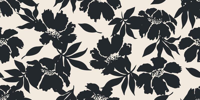 Flower seamless pattern . Organic shapes abstract floral background. Modern print in black and white colors for textile design, fabric, wallpaper, covers, cards, wall art, posters and decoration.