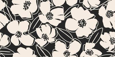 Hand drawn minimal abstract flowers. Seamless patterns with organic shapes black and white color for fabric, textiles, clothing, wallpaper, cover, banner, home decor, florals backgrounds. vector