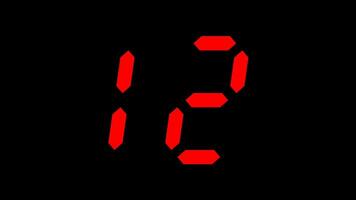 15 seconds countdown timer digital animation from 15 to 0 seconds with red numbers on black background, suitable for concepts of time, technology, urgency, and deadlines video