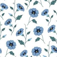 Seamless pattern with blue bindweed flowers on a white background. graphics. vector