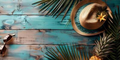 Vacation summer holiday travel tropical ocean sea banner panorama greeting card - straw hat photo