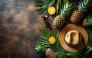 vacaciones verano fiesta viaje tropical Oceano mar bandera panorama saludo tarjeta - Paja sombrero foto