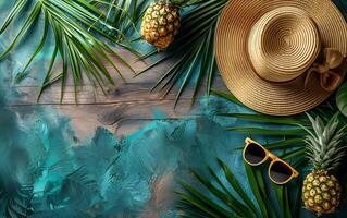 Vacation summer holiday travel tropical ocean sea banner panorama greeting card - straw hat photo