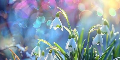 colorful spring background with snowdrops photo