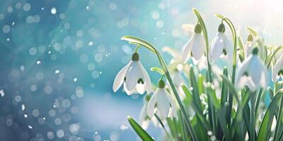 colorful spring background with snowdrops photo