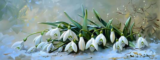 colorful spring background with snowdrops photo