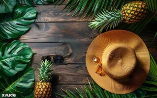 Vacation summer holiday travel tropical ocean sea banner panorama greeting card - straw hat photo