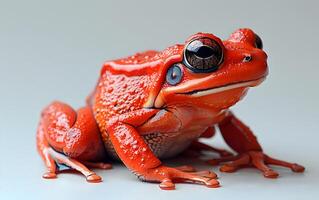 A colorful frog sitting on top of a green leaf photo