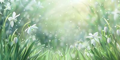 colorful spring background with snowdrops photo