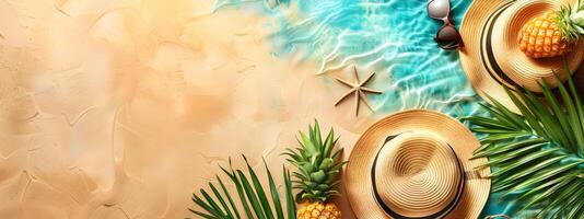 Vacation summer holiday travel tropical ocean sea banner panorama greeting card - straw hat photo