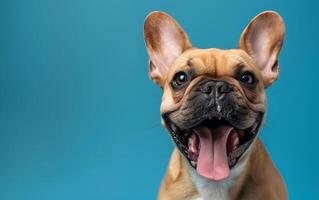 French bulldog dog that has opened its mouth and sticks out its tongue photo